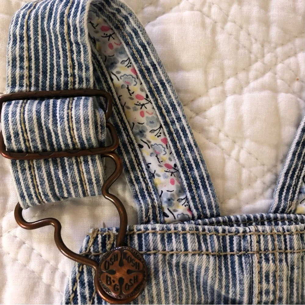 OshKosh B'gosh Navy Striped Overalls w/Pink Flowers